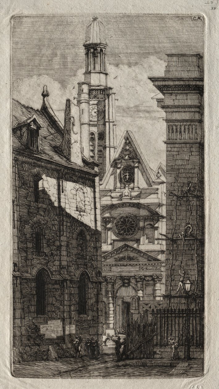 Ætsninger af Paris: St. Stephen af Bjergets kirke, 1852. af Charles Meryon