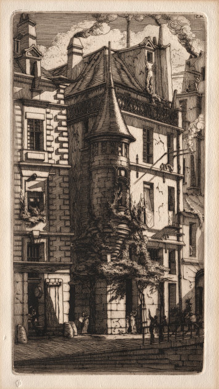 Etchings of Paris: House with a Turret, Weavers Street, 1852. af Charles Meryon