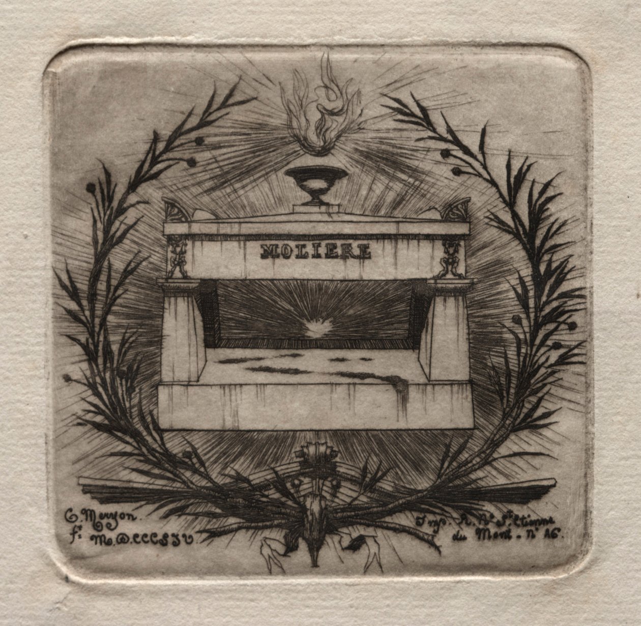 Raderinger af Paris: Molières grav på Pere Lachaise kirkegård, 1854. af Charles Meryon
