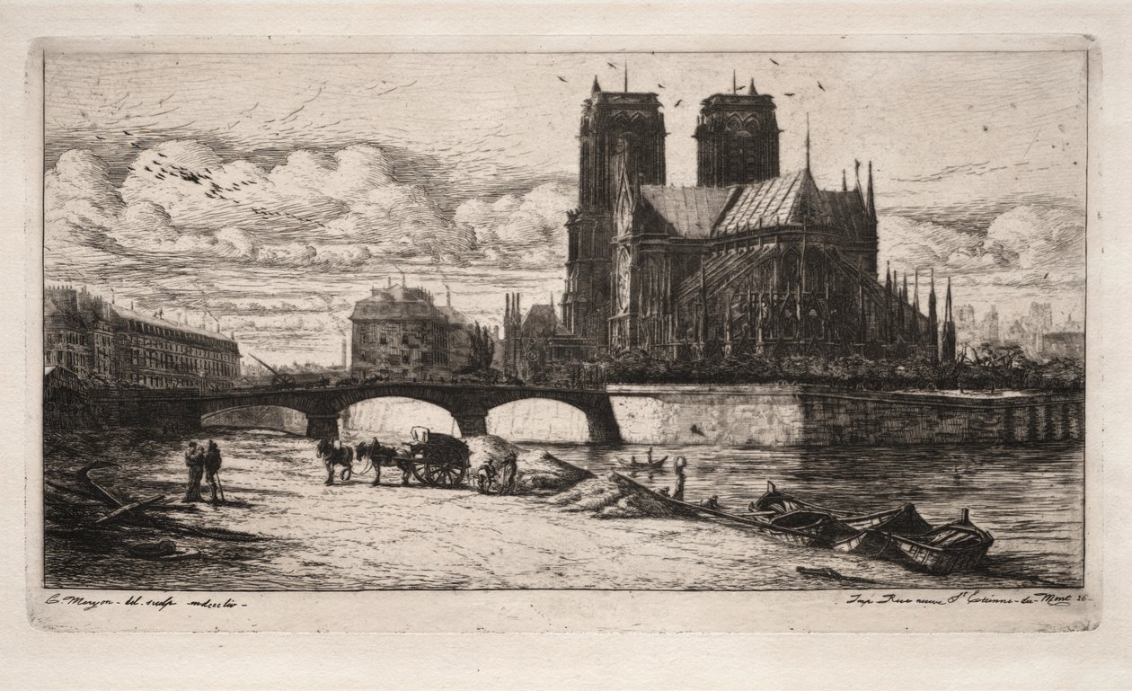 Ætsninger af Paris: Apsiden af katedralen Notre Dame af Charles Meryon