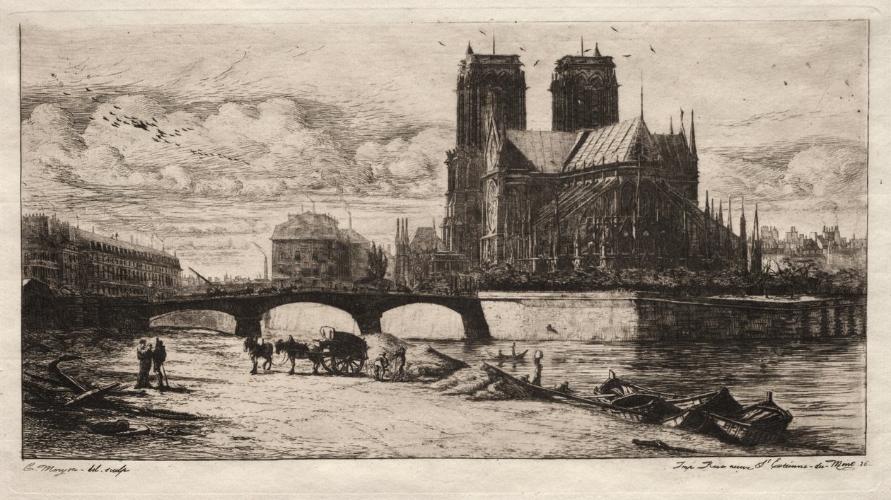 Ætsninger af Paris: Apsis af katedralen Notre Dame af Charles Meryon