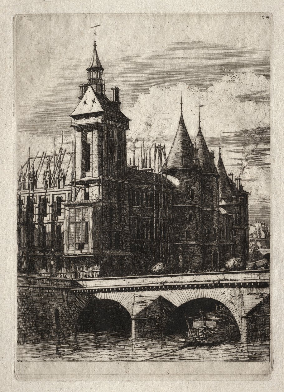 Ætsninger af Paris: Klokketårnet, 1852. af Charles Meryon