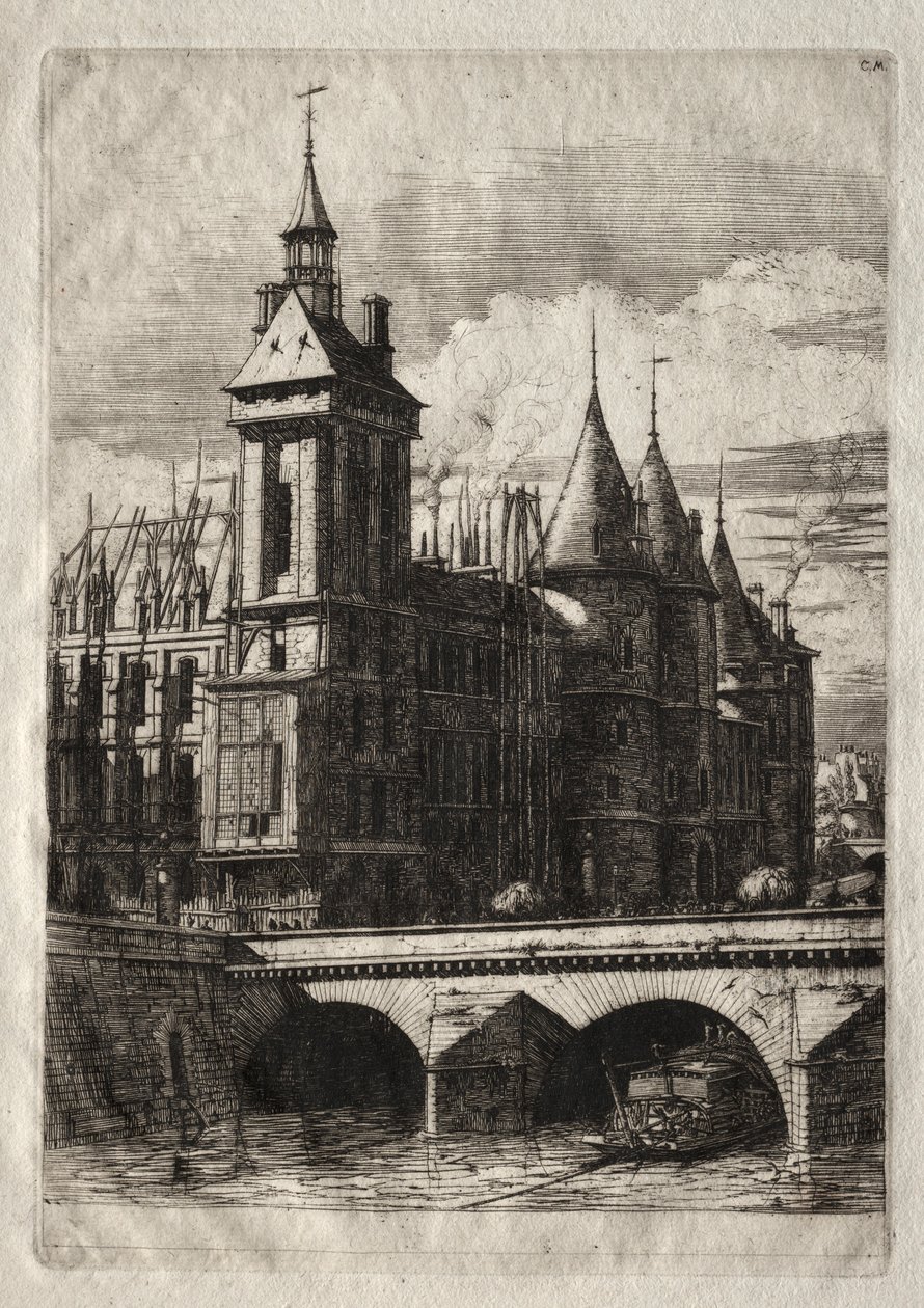 Ætsninger af Paris: Klokketårnet, 1852. af Charles Meryon