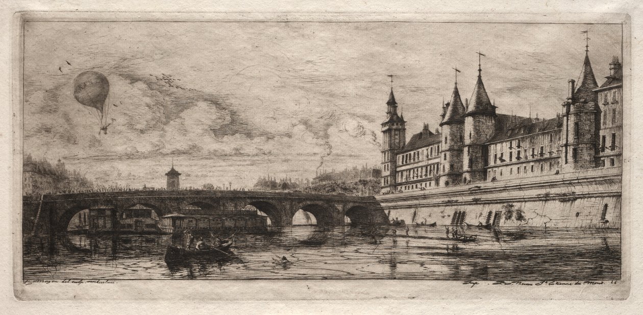 Etchings of Paris: The Exchange Bridge af Charles Meryon