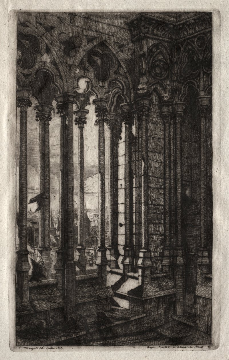 Etchings of Paris: The Gallery of Notre Dame, 1853. af Charles Meryon