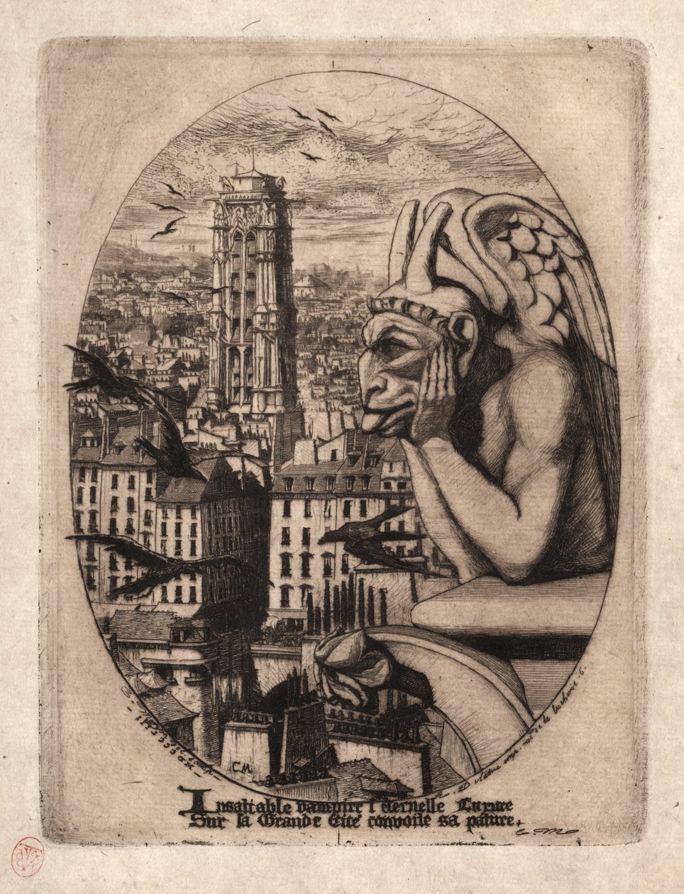 Ætsninger af Paris: Gargoylen af Charles Meryon