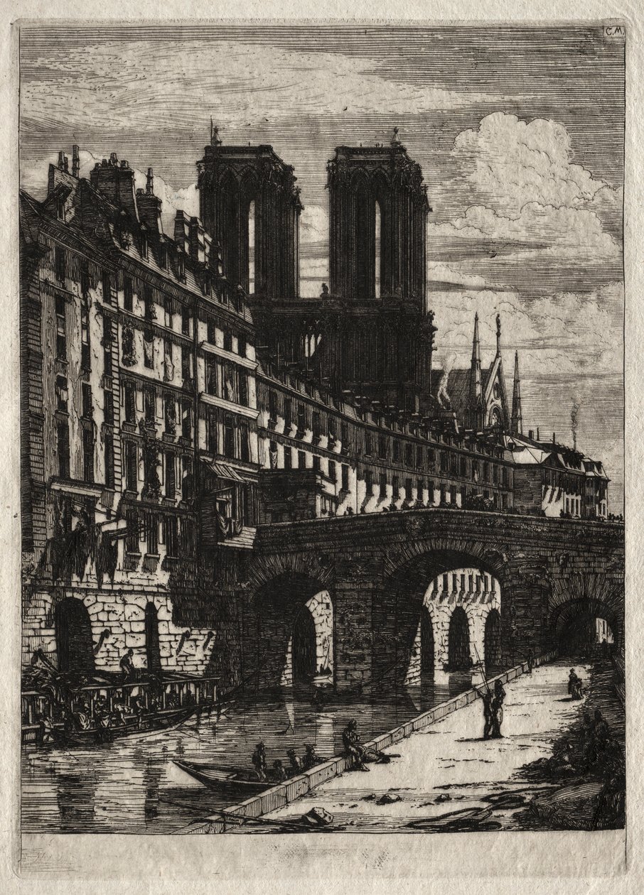 Ætsninger af Paris: Den lille bro af Charles Meryon