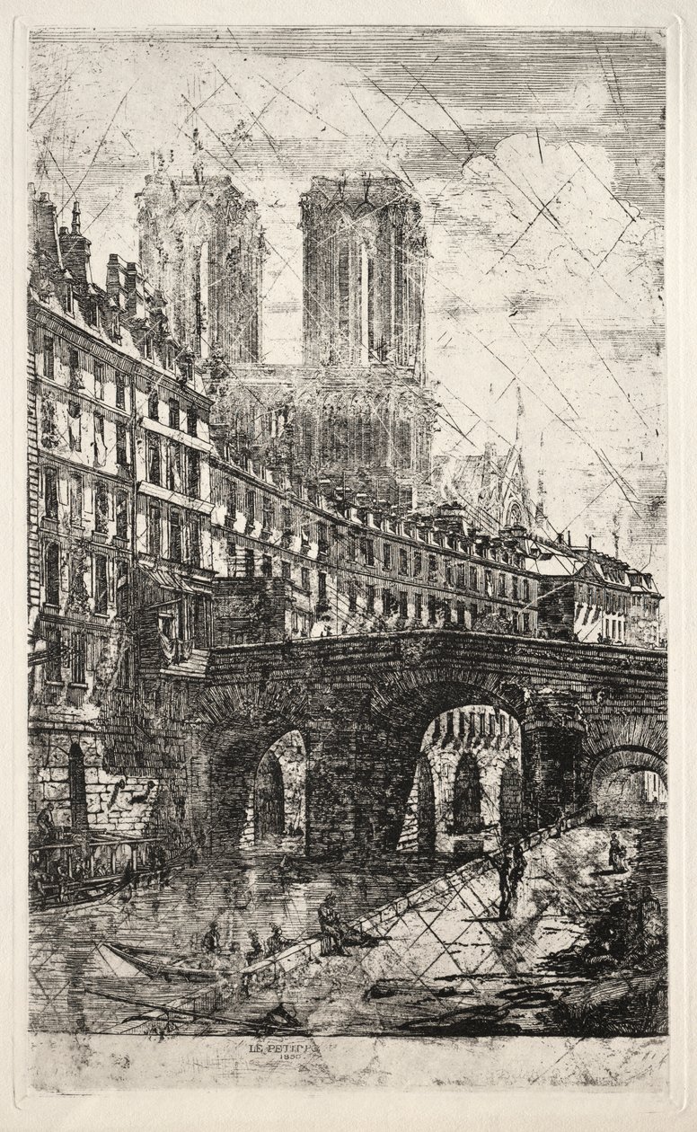 Etchings of Paris: The Little Bridge, 1850. af Charles Meryon
