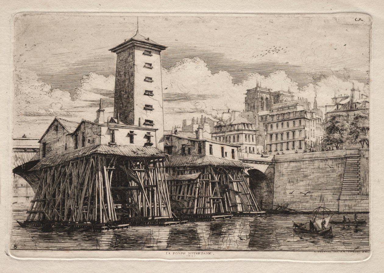 Etchings of Paris: The Notre Dame Pump, 1852. af Charles Meryon
