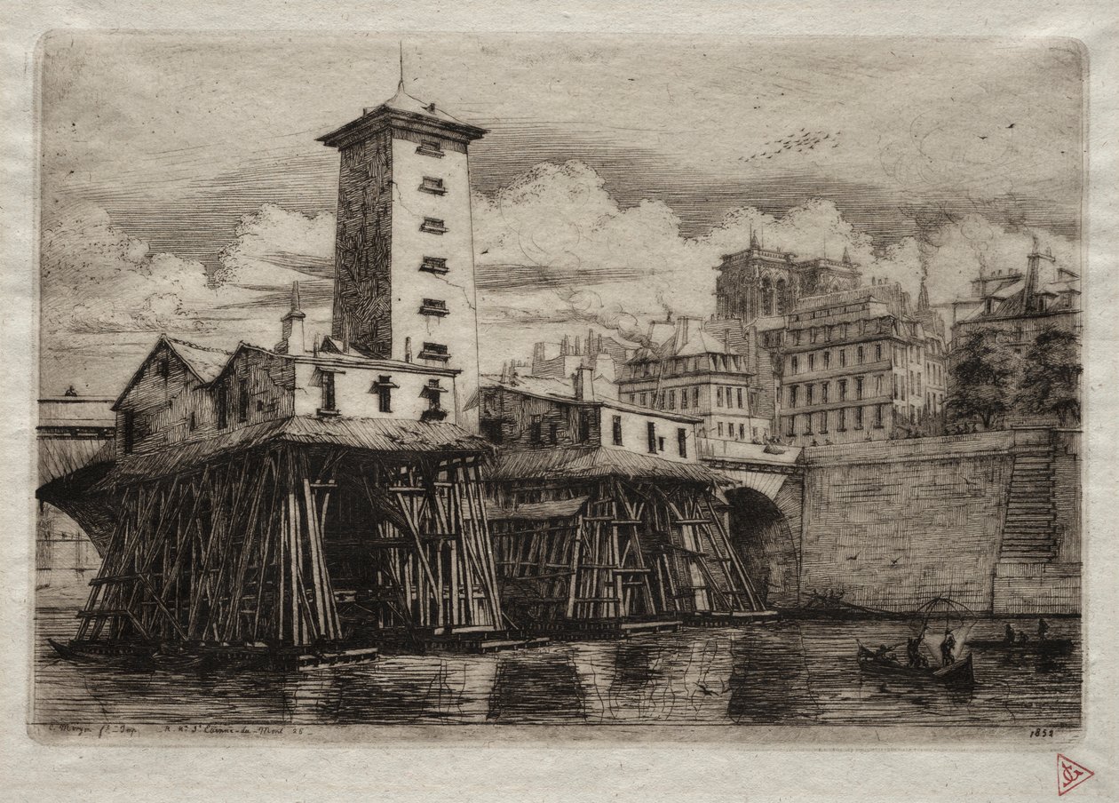 Etchings of Paris: The Notre Dame Pump, 1852. af Charles Meryon