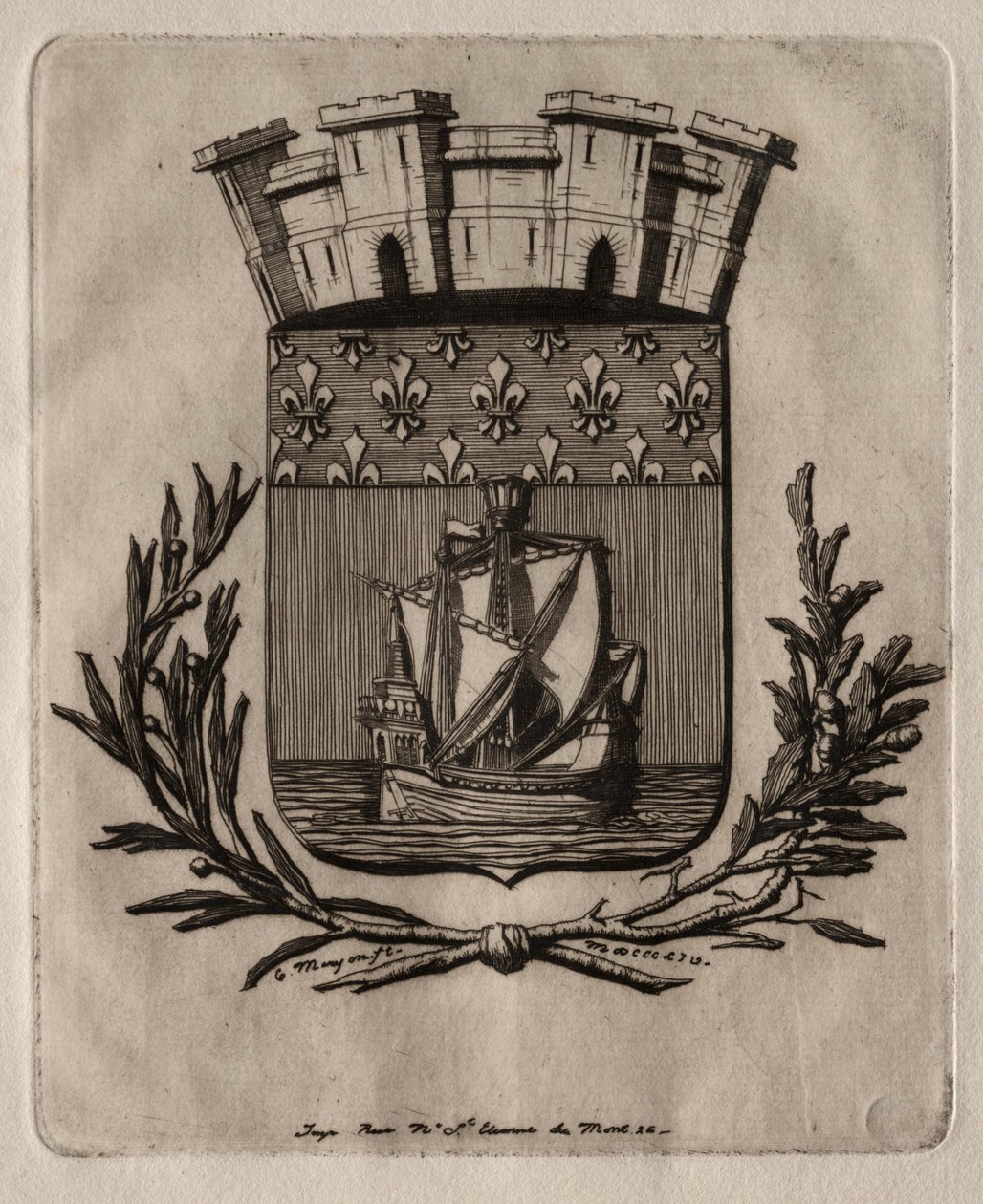 Etchings of Paris: The Symbolical Arms of the City of Paris, 1854. af Charles Meryon
