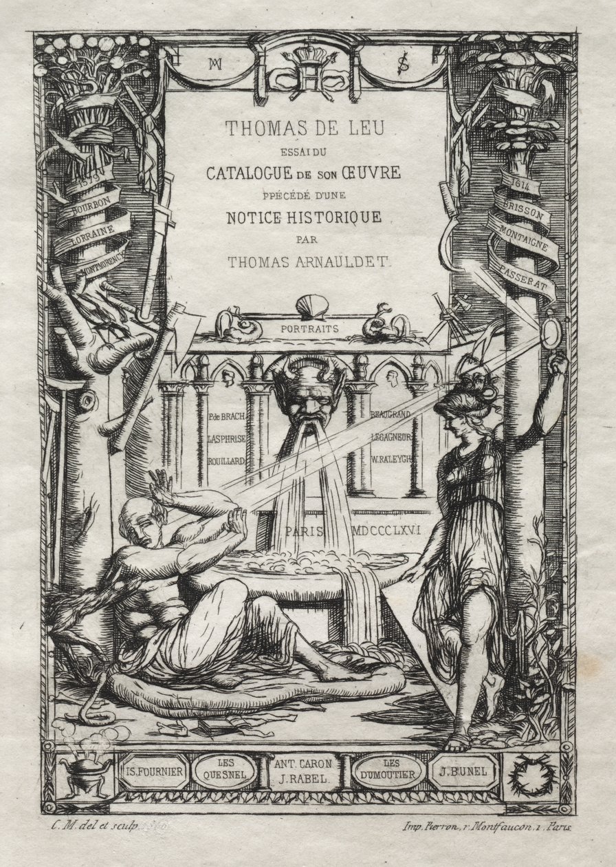 Frontispice til et katalog over graveringerne af Thomas de Leu af Charles Meryon
