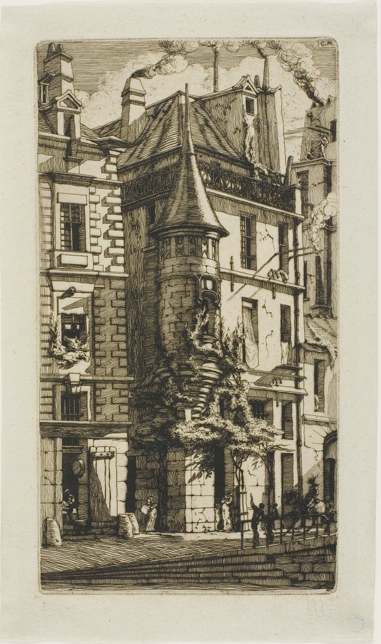 Hus med et tårn, rue de la Tixéranderie af Charles Meryon