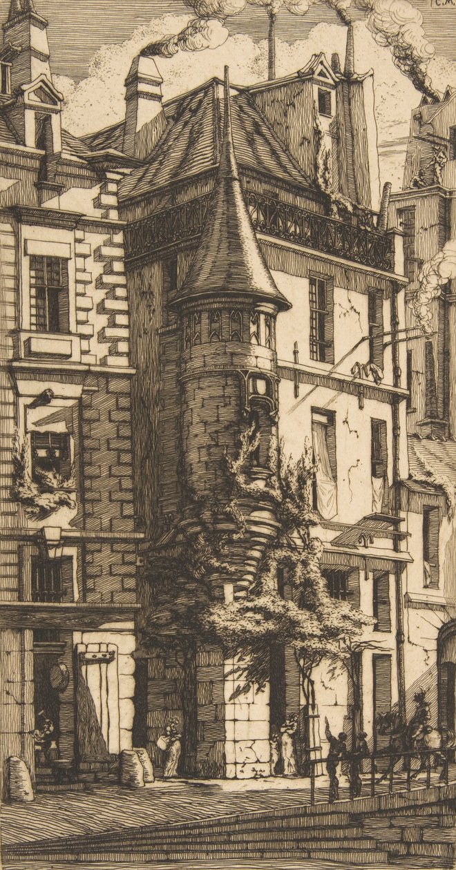 Hus med et tårn, rue de la Tixéranderie, Paris, 1852. af Charles Meryon