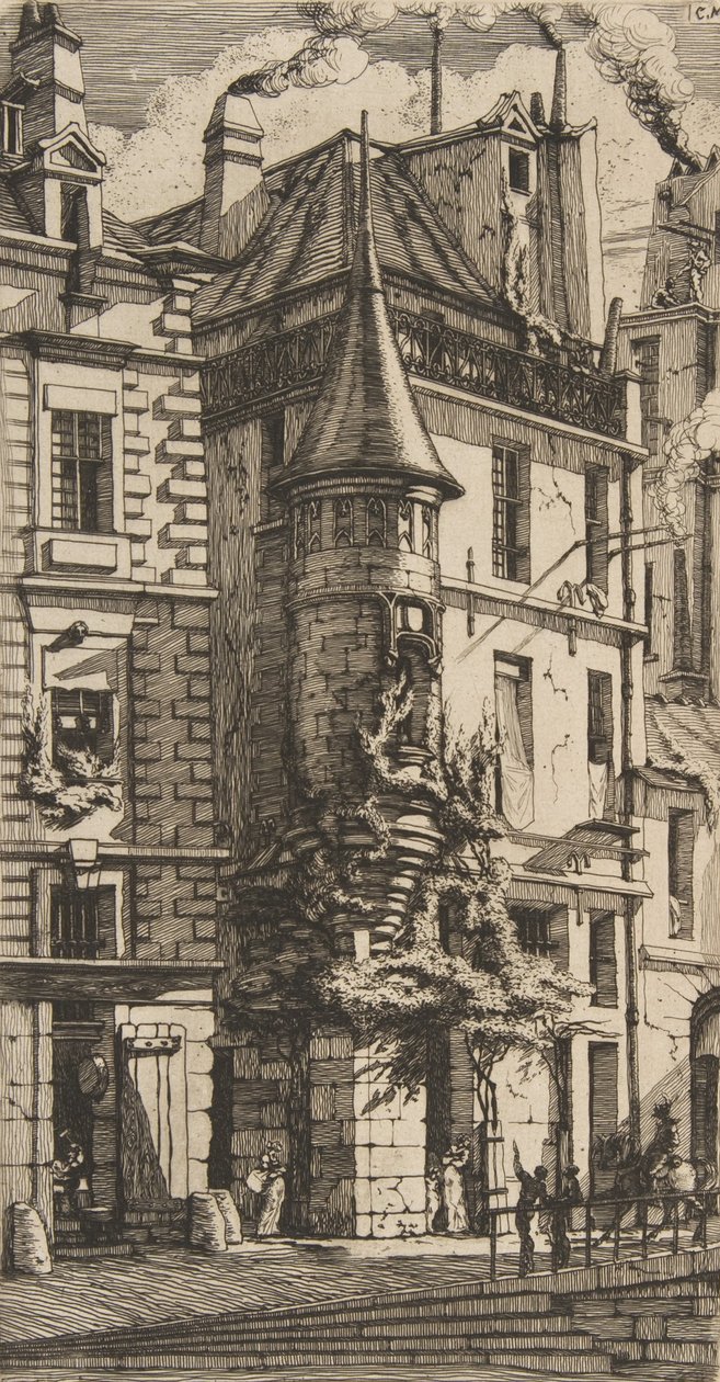 Hus med et tårn, rue de la Tixéranderie, Paris, 1852. af Charles Meryon