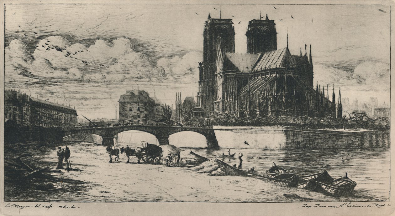 The Apse of Notre-Dame De Paris 4th State, 6 12 x 11 34 tommer, 1854, 1927 af Charles Meryon