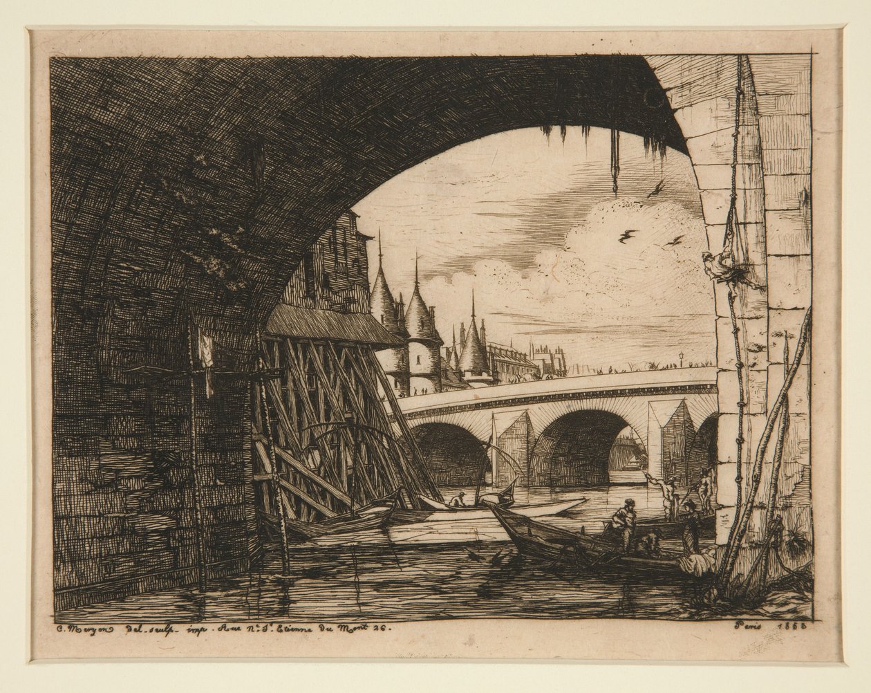 Buen på Pont Notre-Dame, Paris af Charles Meryon