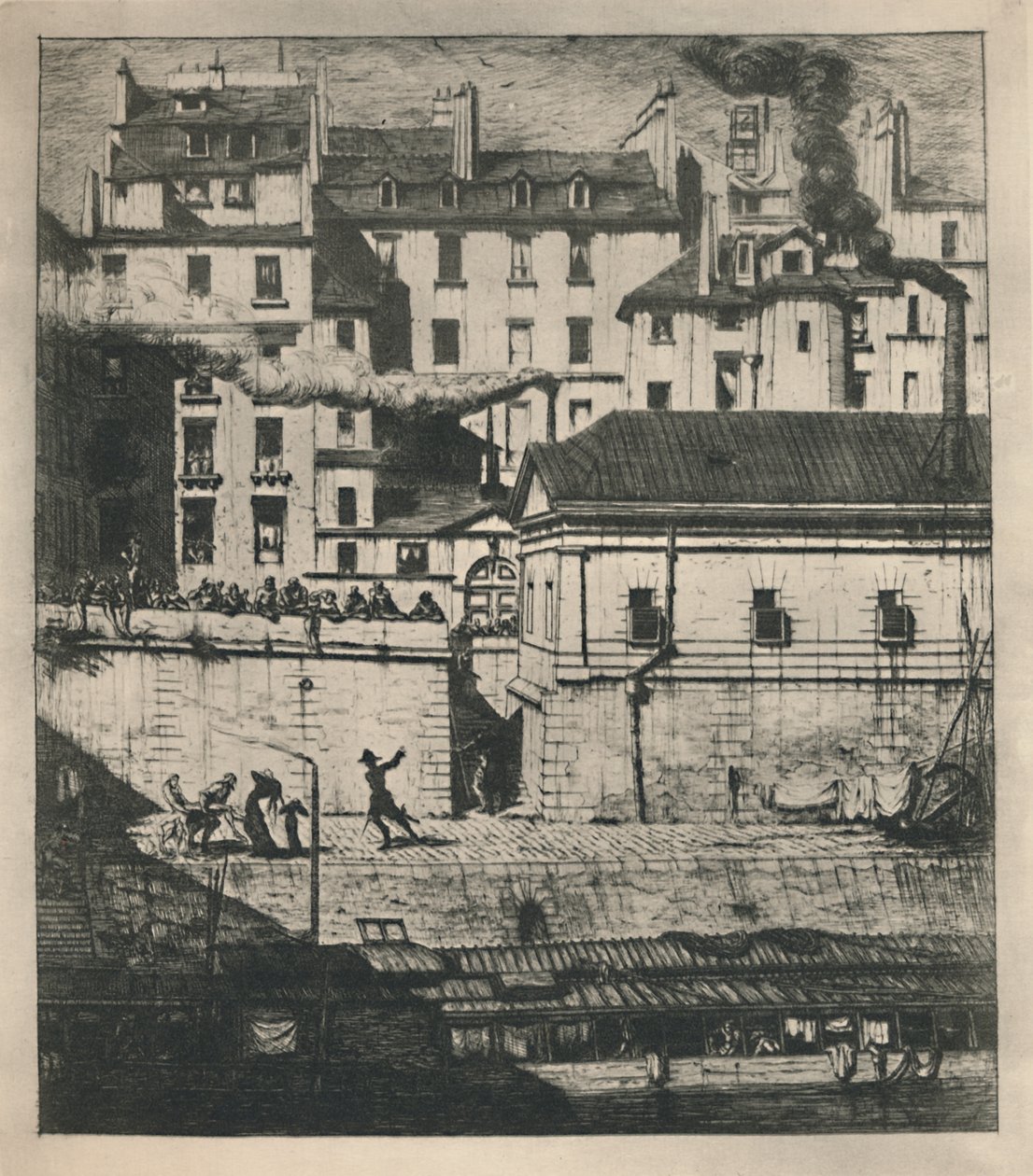 La Morgue 3rd State, 9 18 x 8 18 tommer, 1854, 1927 af Charles Meryon