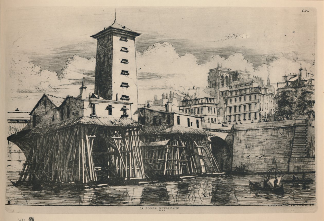 Notre Dame 9th State pumpe, 6 34 x 9 78 tommer, 1852, 1927 af Charles Meryon