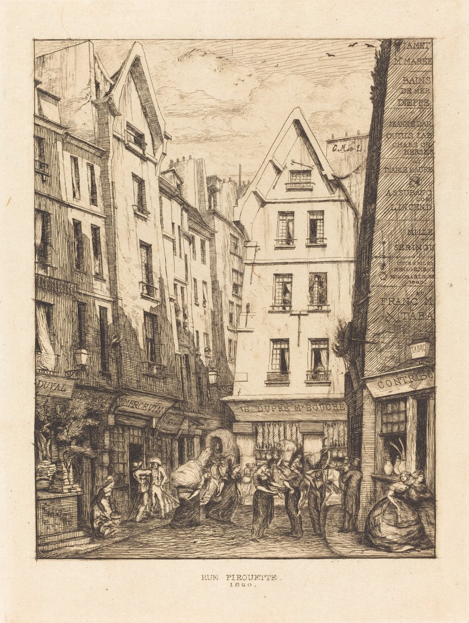 Rue Pirouette i Les Halles, Paris (Pirouette Street, nær markederne, Paris) af Charles Meryon