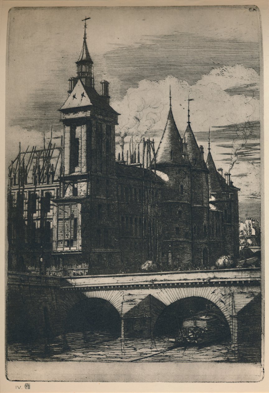 La Tour De LHorloge 3. stat, 10 516 x 7 14 tommer, 1852, 1927 af Charles Meryon