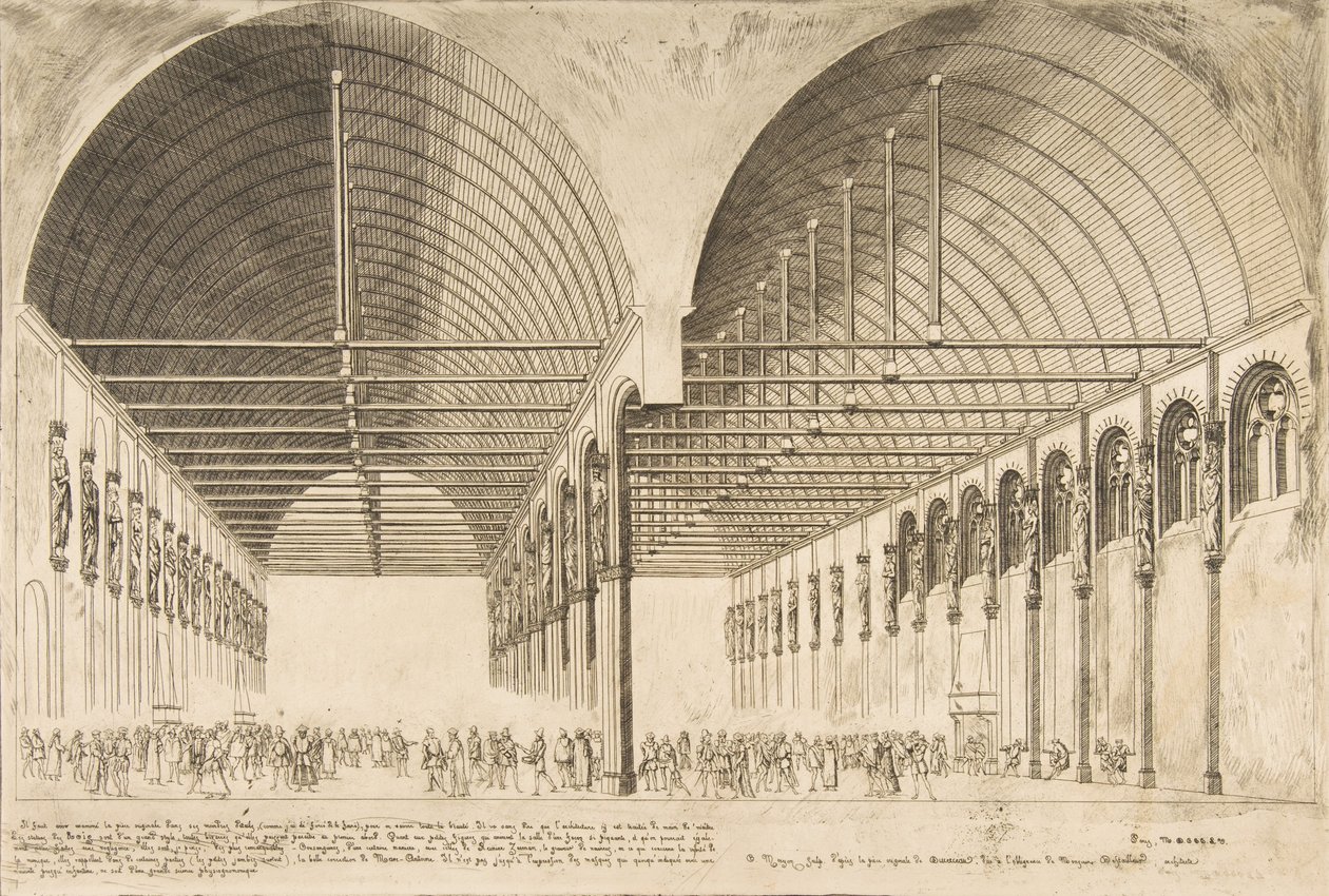 Salle des Pas-Perdus ved det tidligere Palais de Justice Forkammeret til Palais de Jus..., 1855. af Charles Meryon