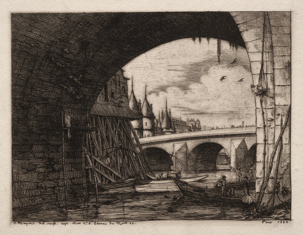 Buen ved Pont Notre Dame, Paris af Charles Meryon