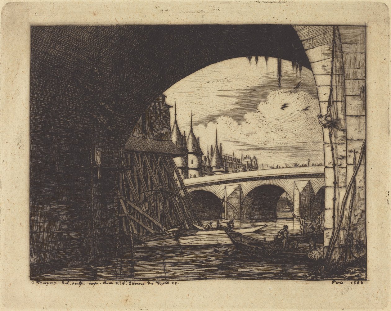 Buen på Pont Notre-Dame, Paris af Charles Meryon
