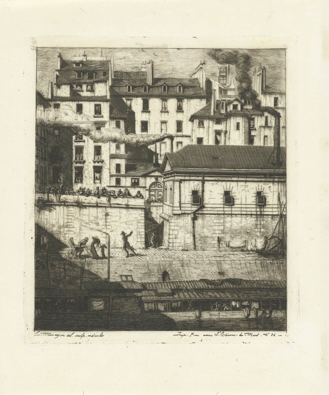 Lighus ved Seinen i Paris La Morgue Eaux-Fortes sur Paris (serietitel) af Charles Meryon