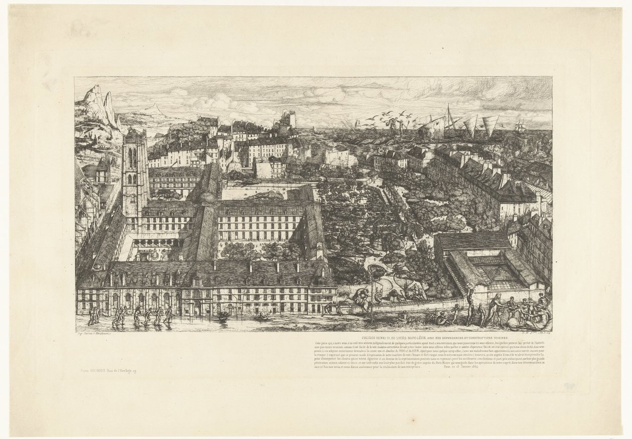 Lyceum Henri IV i Paris Collège Henri IV eller Lycée Napoléon (titel på objekt) af Charles Meryon
