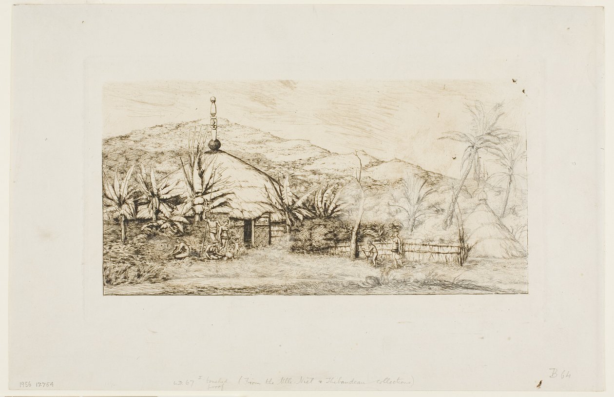 Ny Kaledonien: Stor indfødt hytte på vejen fra Balade til Puépo, 1845 af Charles Meryon