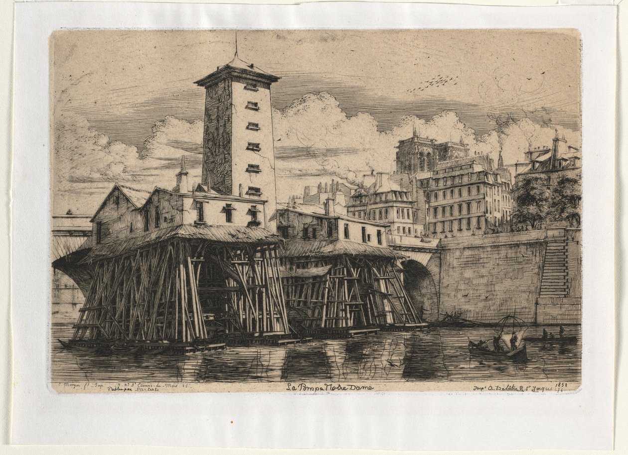 Notre Dame Pumpehus, Paris, 1852. af Charles Meryon