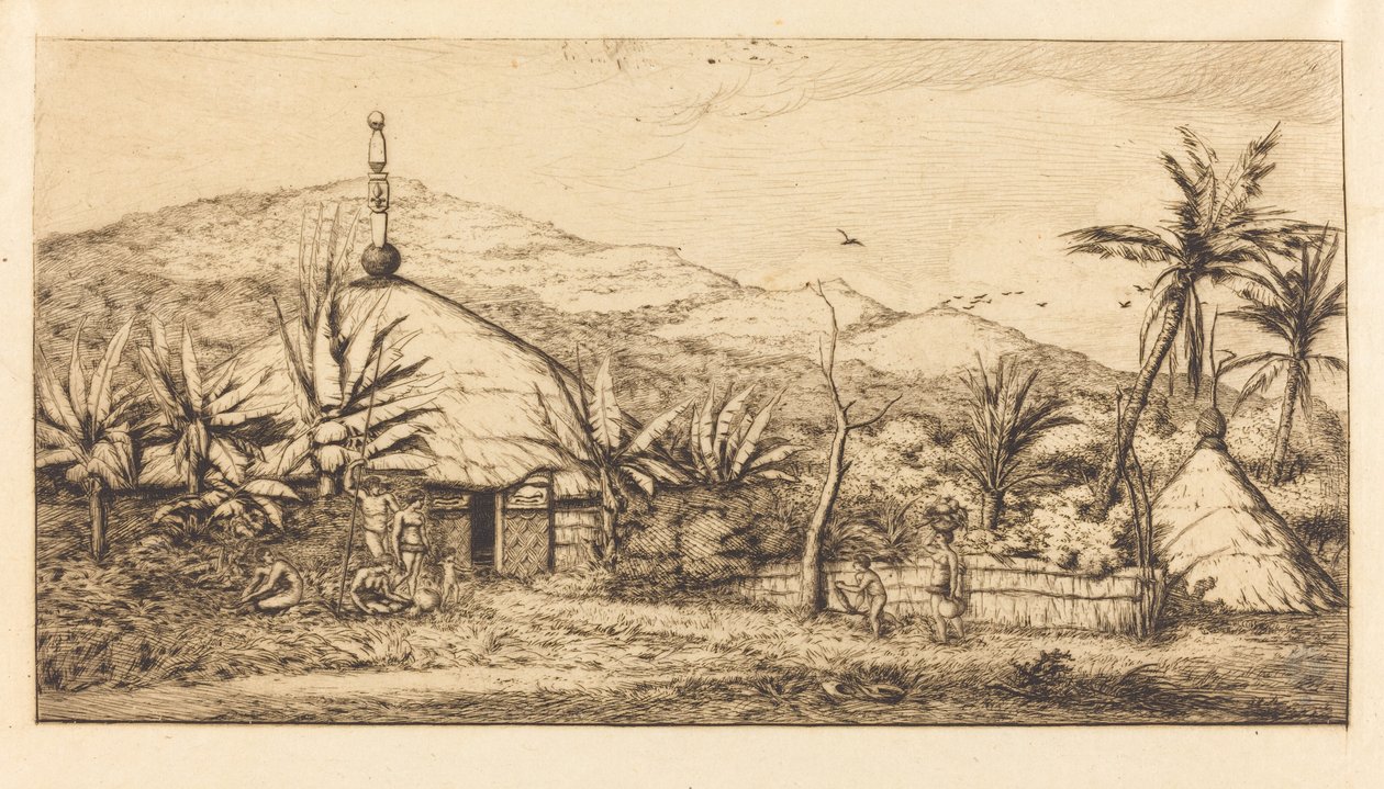Ny Kaledonien: Stor indfødt hytte på vejen fra Ballade til Poebo, 1845 (Ny Kaledonien: Stor indfødt hytte på vejen fra Balade til Puebo, 1845) af Charles Meryon