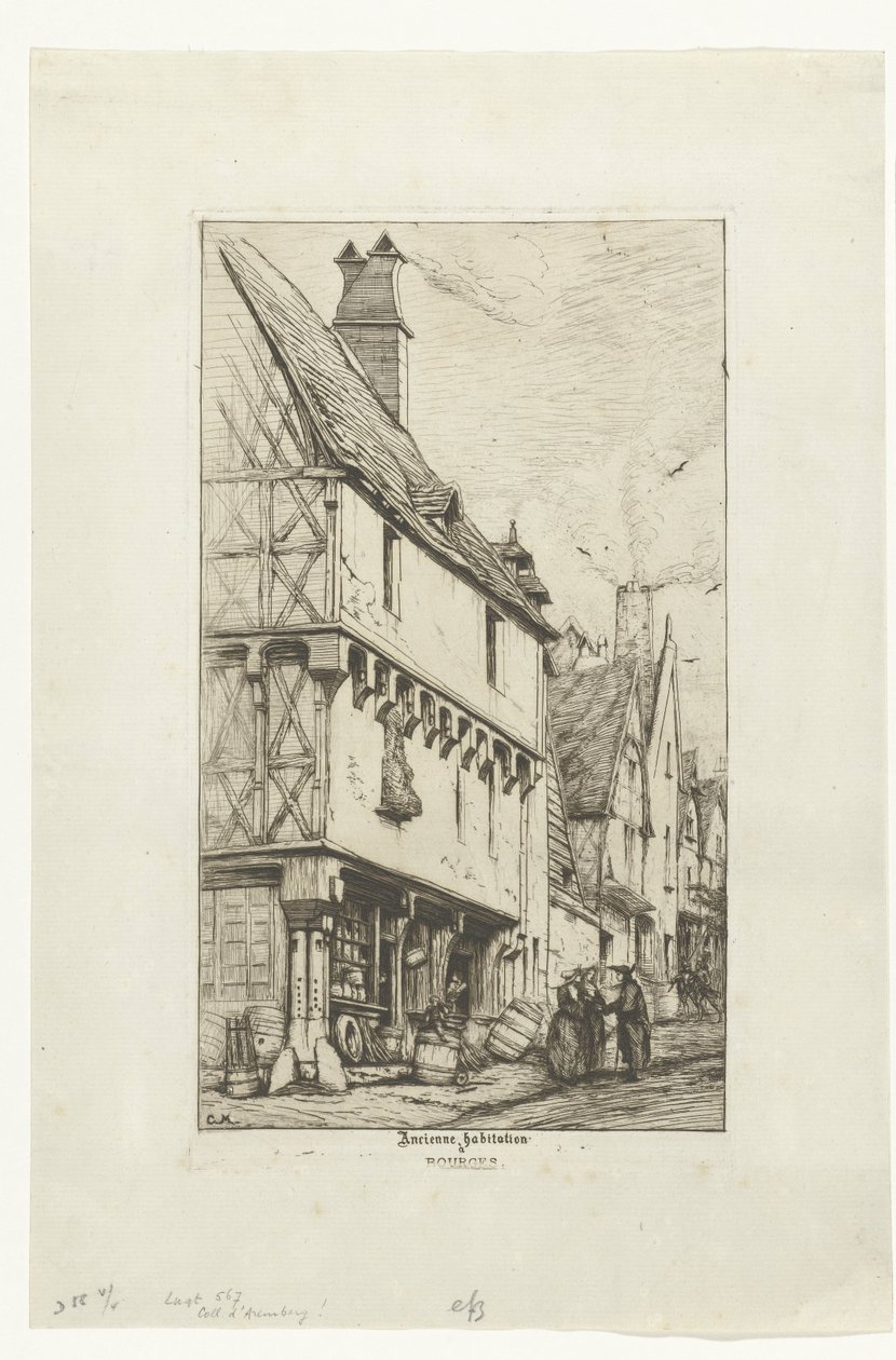 Oud huis af Huis van de Muzikant i Bourges Gammelt hus i Bourges (titel på objekt) af Charles Meryon