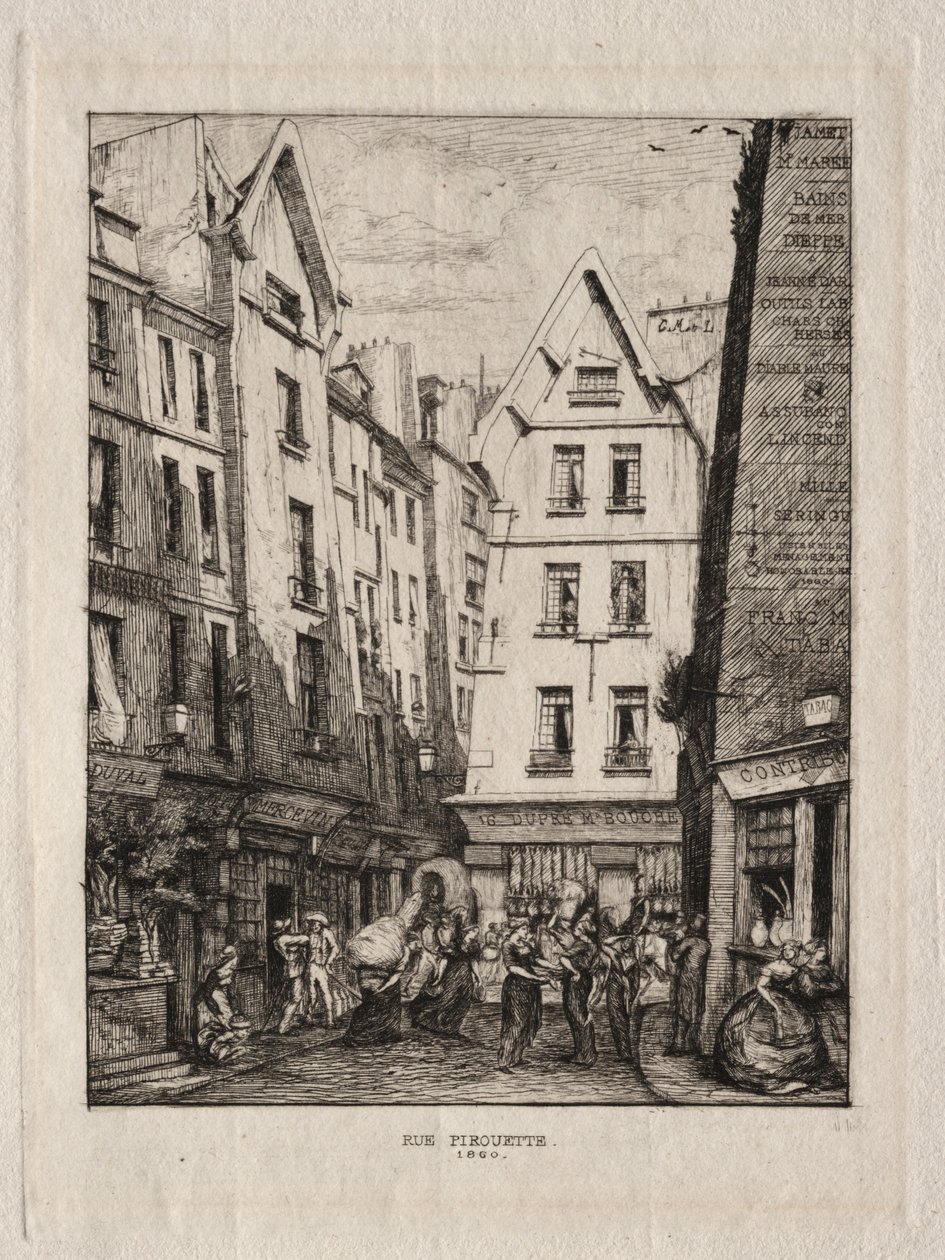 Pirouette Street, nær markederne, Paris, 1860. af Charles Meryon