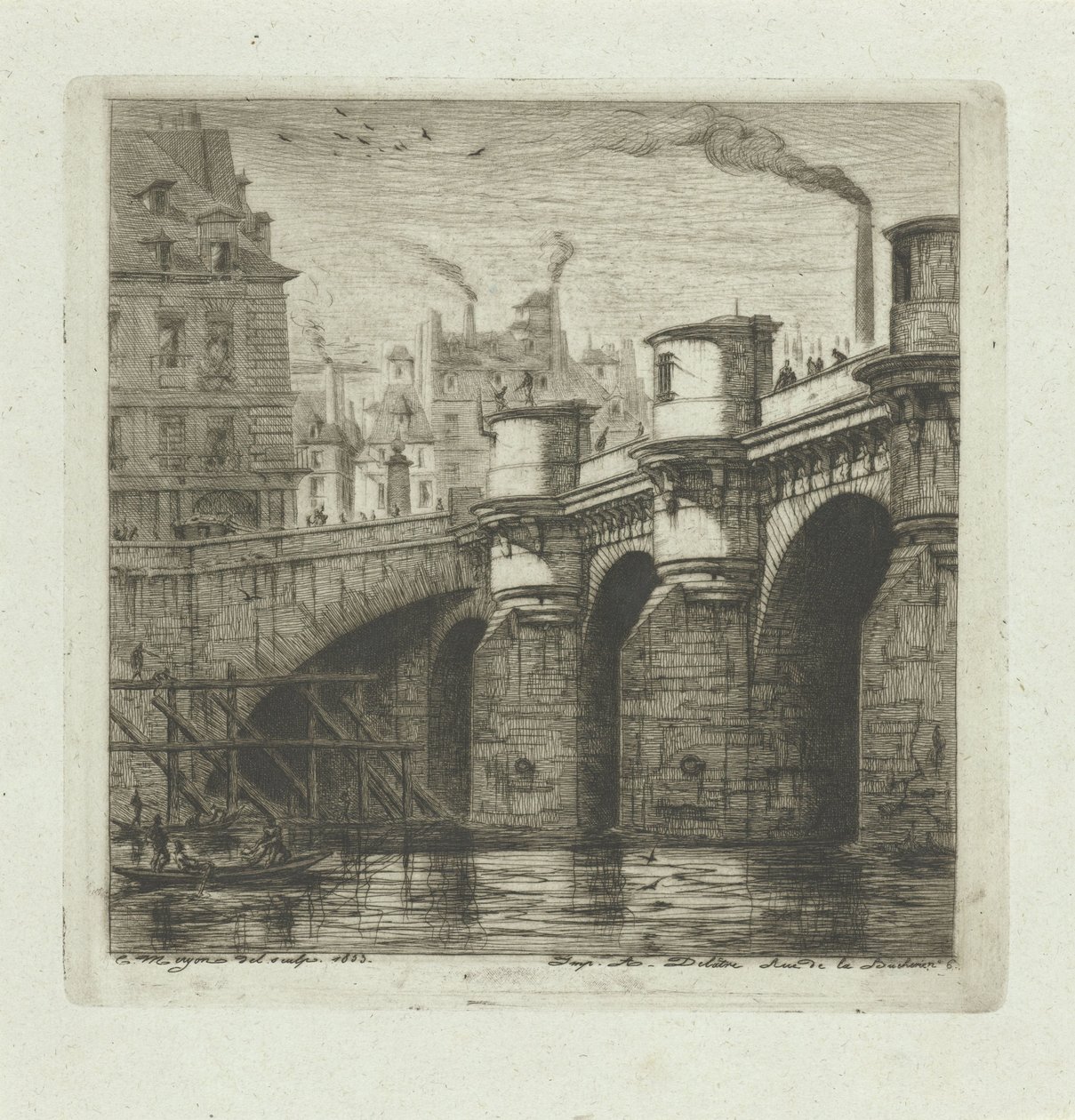 Pont Neuf over Seinen i Paris Den nye bro Etchings on Paris (serietitel) af Charles Meryon