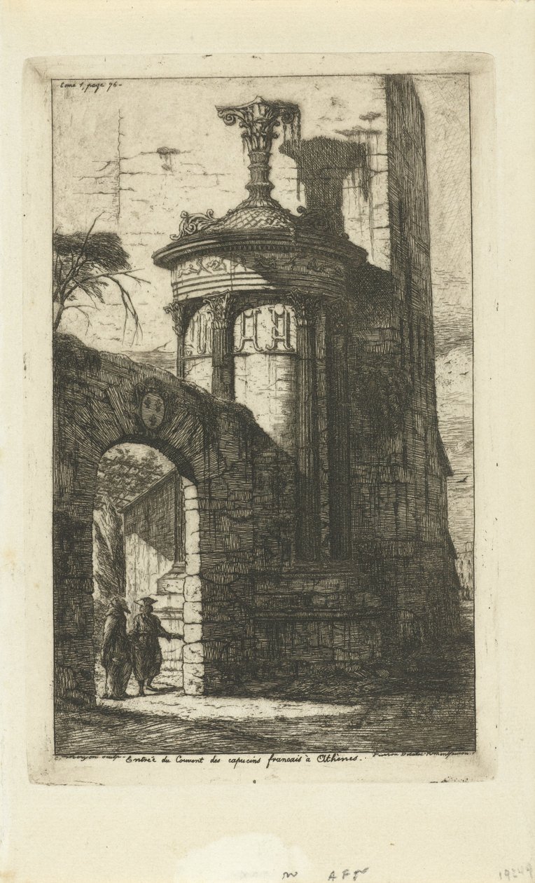 Port ved indgangen til det franske kapucinerkloster i Athen Entrée du convent des Capucins Francais a Athenes (titel på objektet) af Charles Meryon
