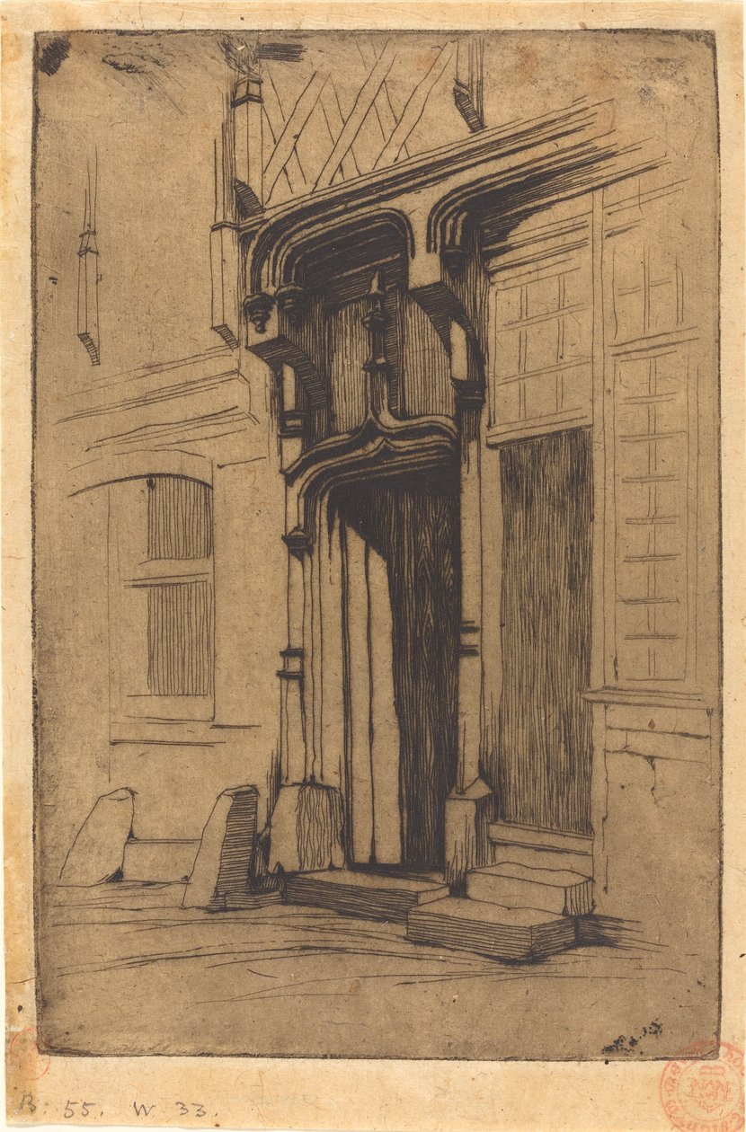 Dør til et gammelt kloster, Rue Mirabeau, i Bourges (døråbning til et gammelt kloster, i Rue Mirabeau, Bourges) af Charles Meryon