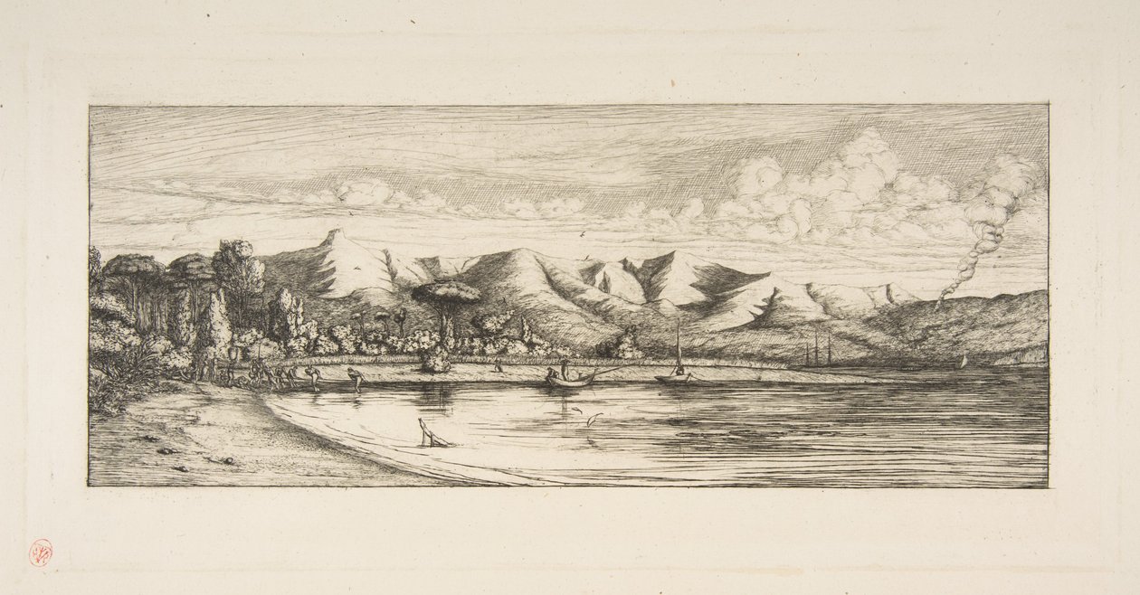 Banks-halvøen, Pointe des Charbonniers, Akaroa (Fangst af sej ud for Colliers’ Point, Akaroa, Banks-halvøen, 1845), fra »The Voyage to New Zealand (1842–46)« af Charles Meryon