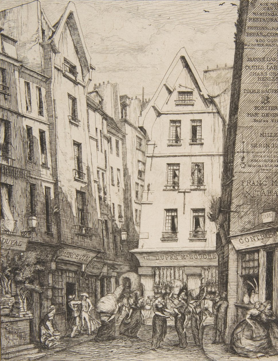 Rue Pirouette i Les Halles Rue Pirouette i Les Halles, Paris, efter Laurence, 1860. af Charles Meryon