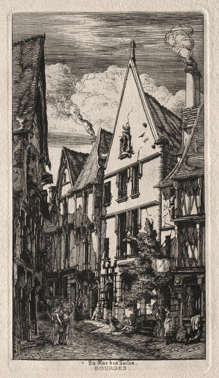 Rue des Toiles, Bourges, 1853. af Charles Meryon