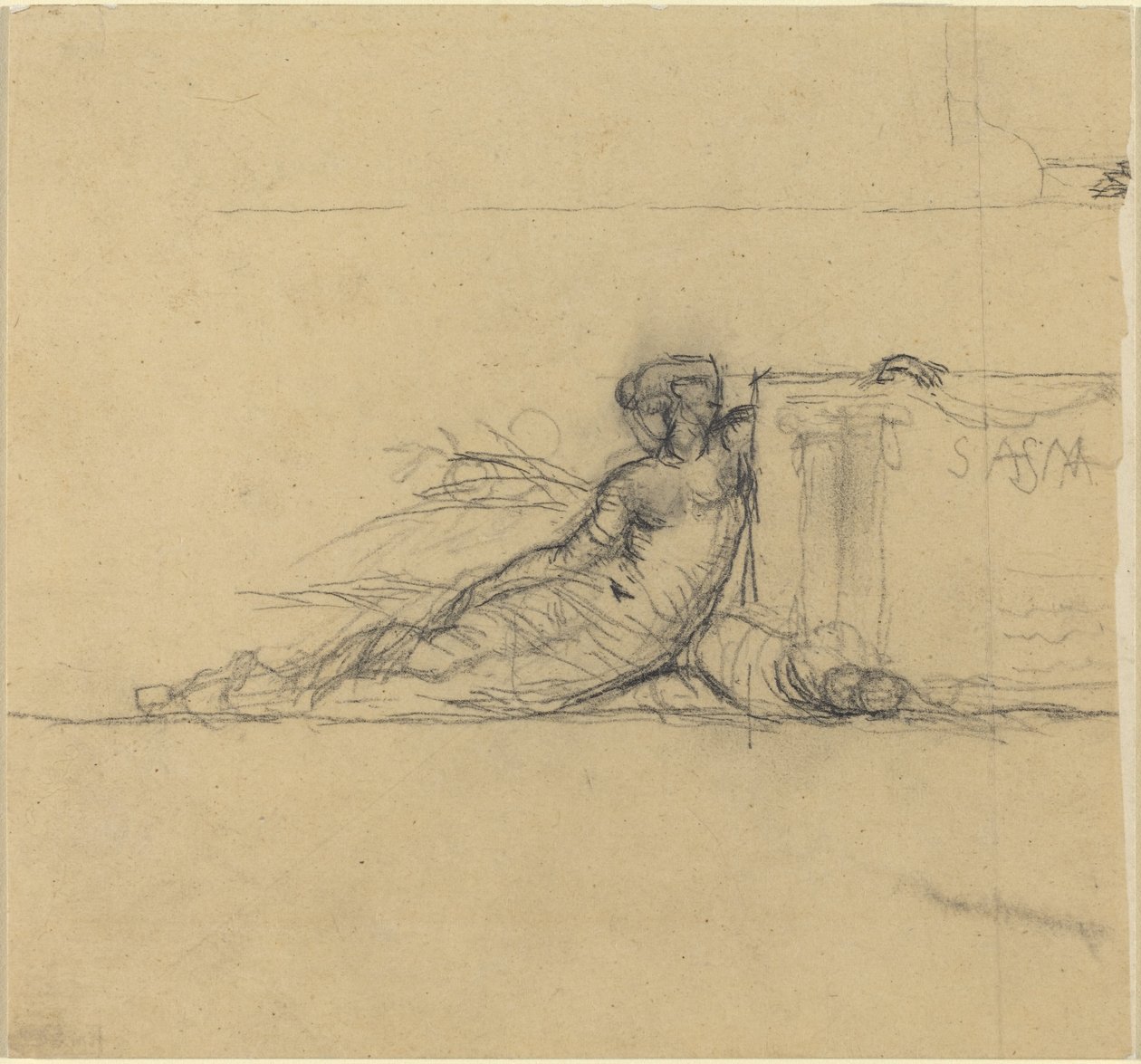 Siddende kvindefigur for "San Francisco" af Charles Meryon