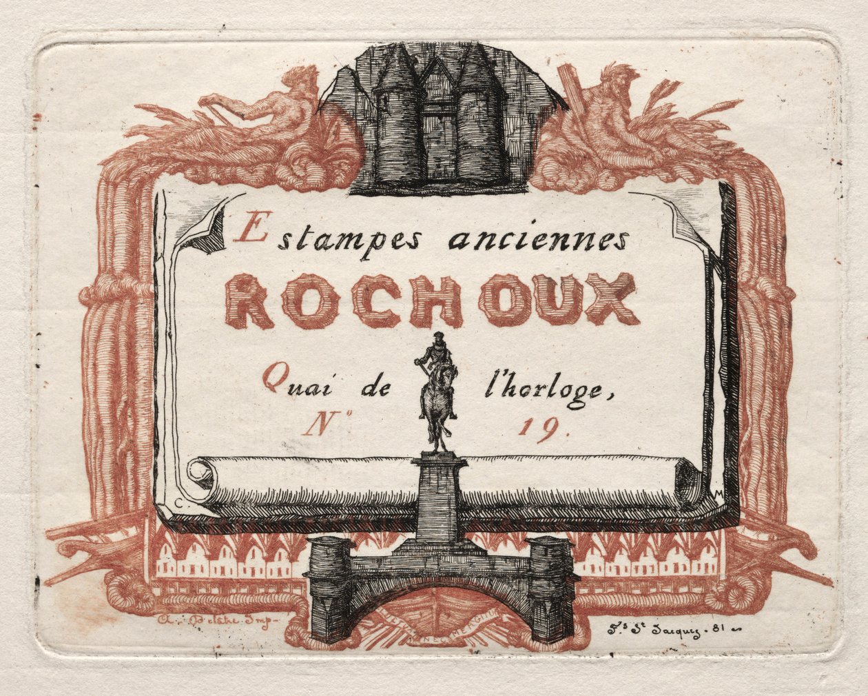 Adressekortet til Rochoux, en trykkeri, ca. 1856. af Charles Meryon