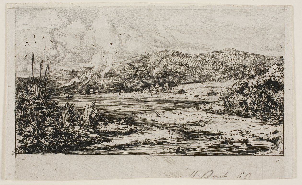 Den lille franske koloni ved Akaroa, 1845 af Charles Meryon