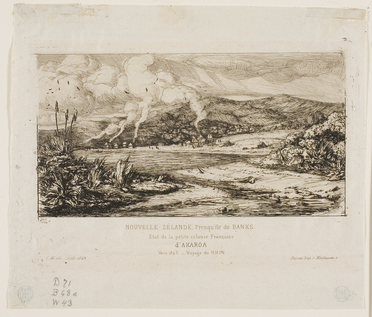 Den lille franske koloni ved Akaroa, 1845 af Charles Meryon