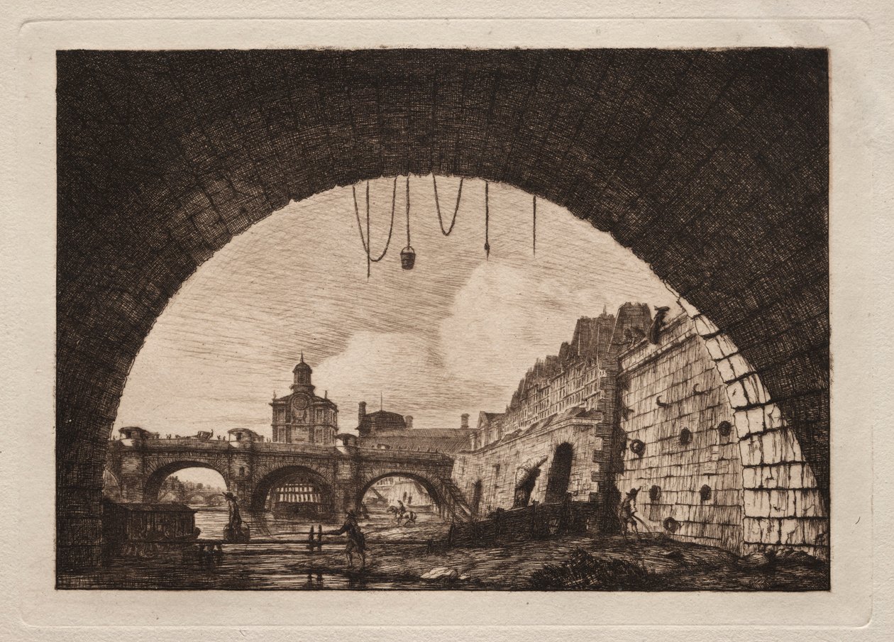 Den nye bro og Samaritaine set fra under den første bue..., 1855. af Charles Meryon