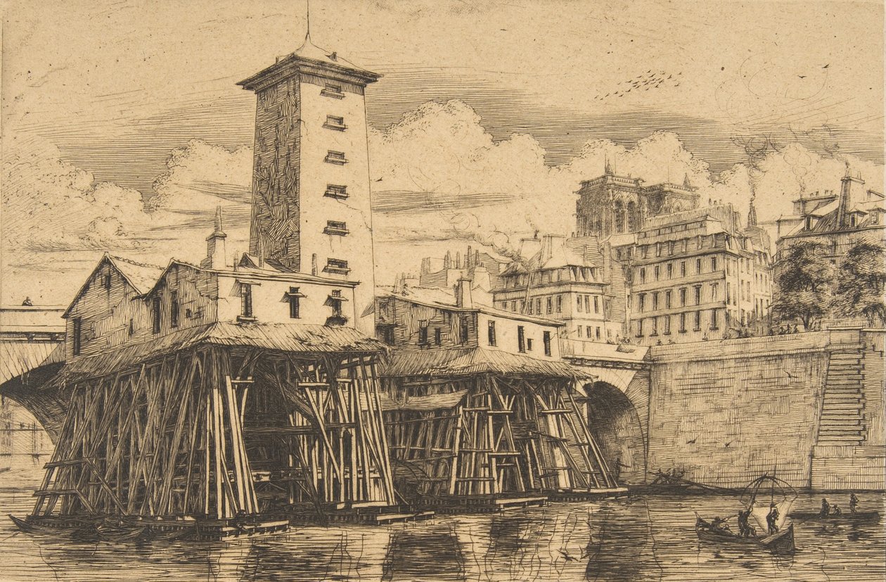 Notre-Dame-pumpen, Paris, 1852. af Charles Meryon