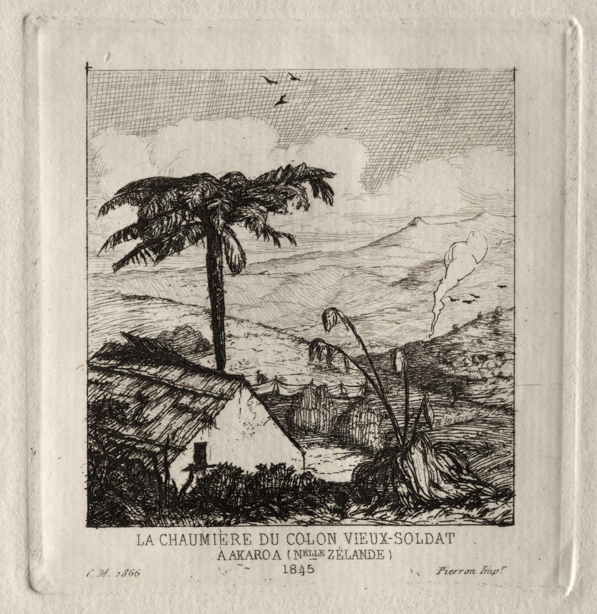 The Old-Soldier Settlers Hut i Akaroa, 1845, 1866. af Charles Meryon