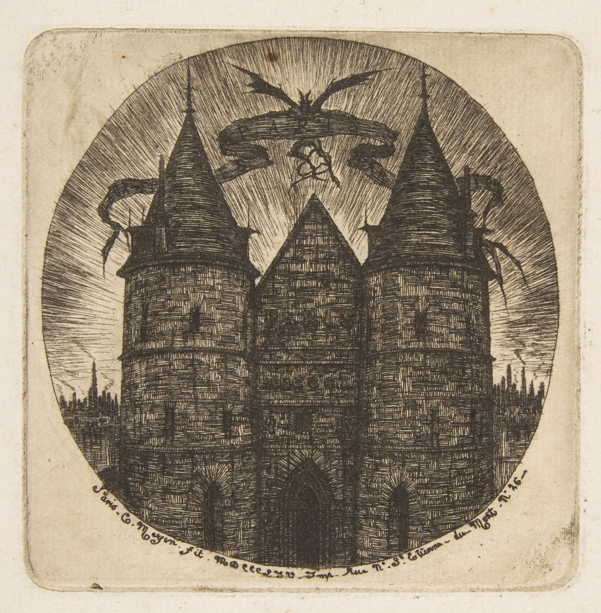 Den gamle indgang til Palais de Justice i Paris, frontispice til »Etchings of Paris« af Charles Meryon