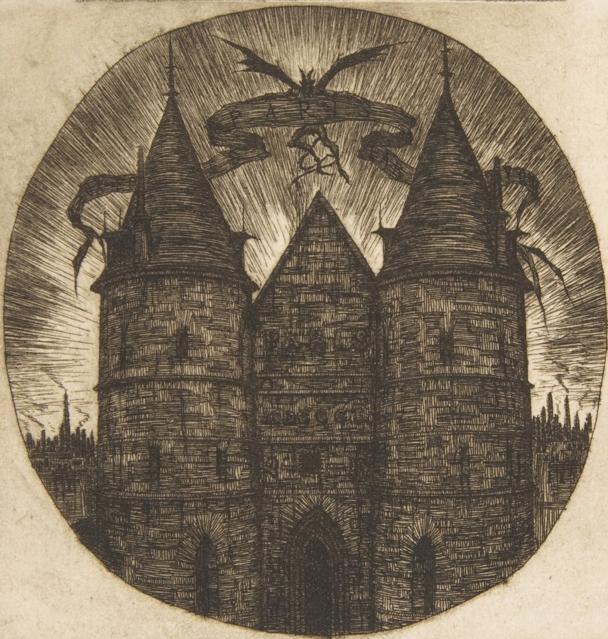 Den gamle port til Palais de Justice, Paris, 1854. af Charles Meryon